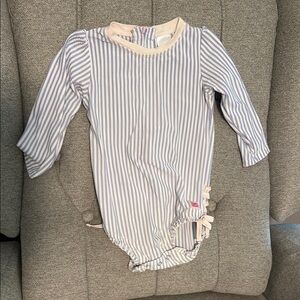 Ruffle Butts Long Sleeve Swimsuit Sz 12-18 Months Seersucker Blue Pink